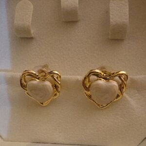Gold and Cream Heart Earrings